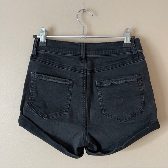 VANILLA STAR | Black High Waisted Rolled Cuff Denim Jean Shorts Sz 3 - Picture 2 of 4